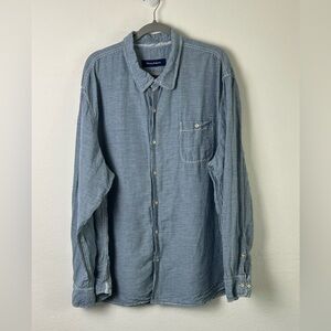 Tommy Bahama Blue & White Gingham Linen Blend Long Sleeve Button Down